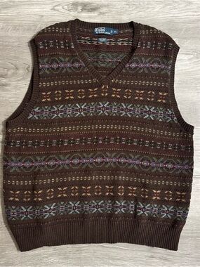 Polo RL Fair Isle Grunge Fisherman Core Dark Academia Sweater Vest Size XL